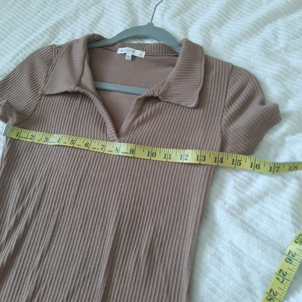 ANTISTAR Rib Fitted Dress Brown Tan Small - Picture 6 of 7